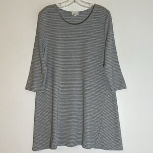 Garnet Hill Dress Womens Medium Gray Striped Casual A-line Midi Casual Stretch M